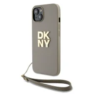 Etui i futerały do telefonów - Etui DKNY Wrist Strap Stock Logo na iPhone 15 Plus - beżowe - miniaturka - grafika 1