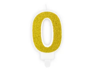 PartyDeco Świeczka na tort "Cyfra 0", złota brokatowa, 7 cm SCU3-0-019B - Urodziny dla dorosłych - miniaturka - grafika 1