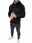 Dresy męskie - Dres welurowy czarny męski z kapturem Furia - miniaturka - grafika 1