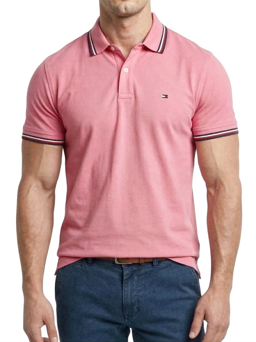 Tommy Hilfiger Męska koszulka polo polówka różowa regular fit rozmiar L