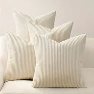 Inne - 4szt. Miękkie Poszewki na Poduszki z Sztruksu - Jednolite i Paskowane, Pralne Poliestrowe Pokrowce 17.7x17.7" do Salonu, Sofy, Dekoracji Łóżka - miniaturka - grafika 1