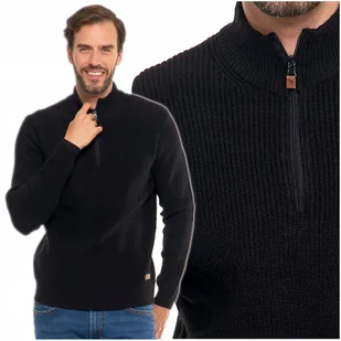 Sweter Męski Ze Stójką Zapinany Pod Szyją Elegancki Sweterek Ciepły MORAJ L - Swetry męskie - miniaturka - grafika 1