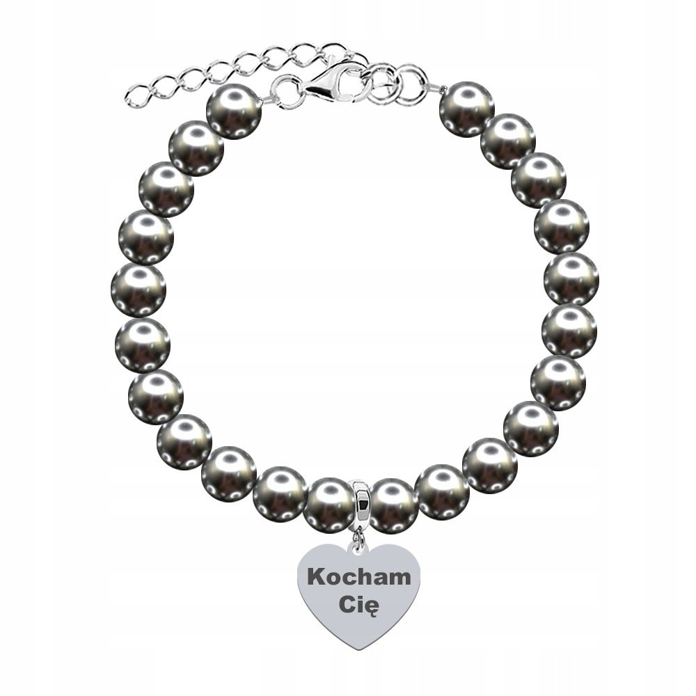 Dzień Mamy Bransoletka z Perłami Kocham Cię Srebro 925 Grawer Życzenia