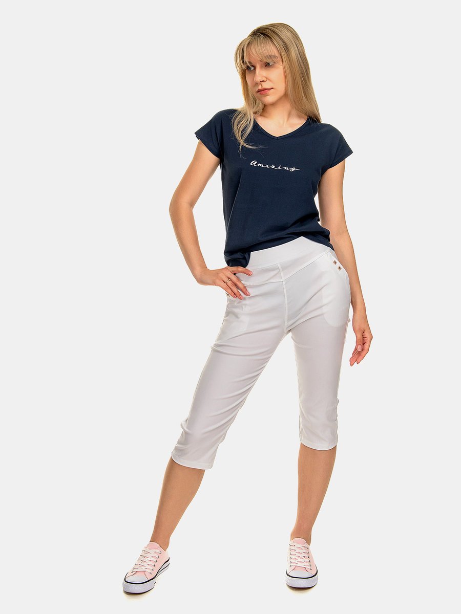 Gładkie spodnie 3/4 plus size biały 3XL/4XL