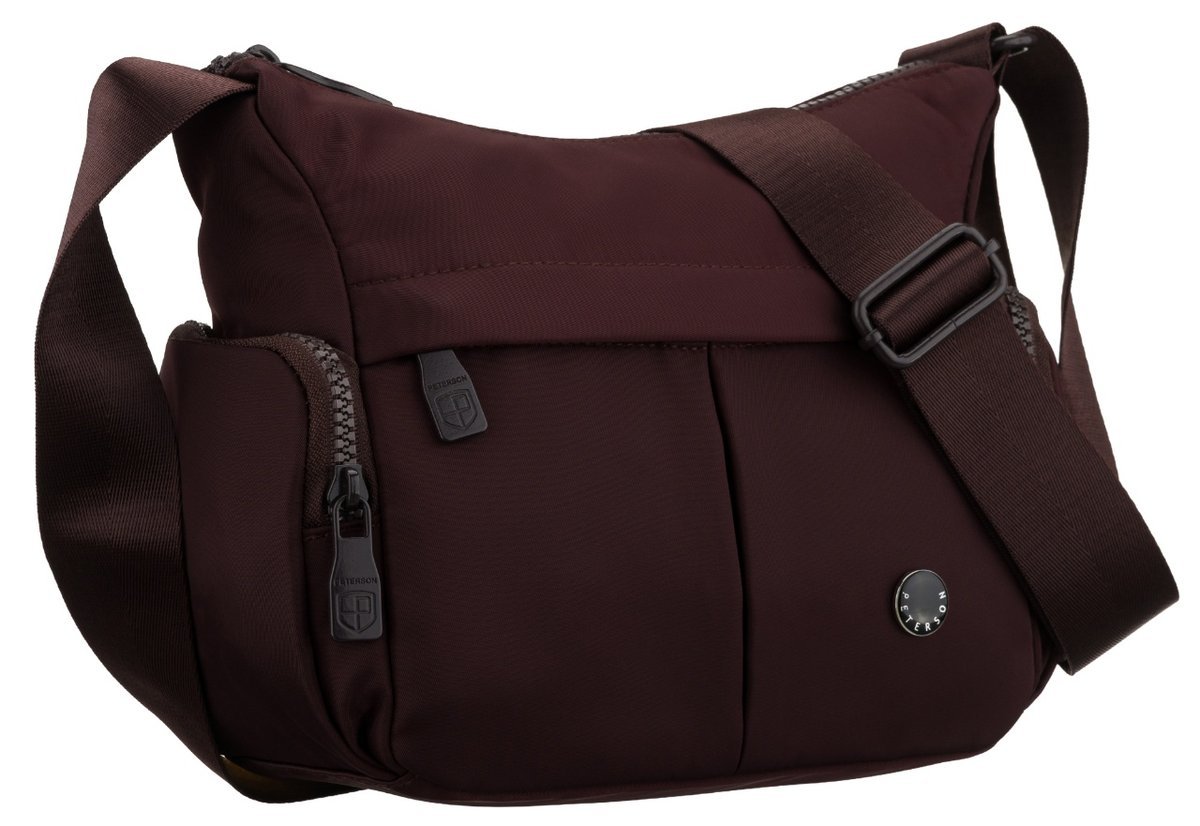 Listonoszka damska PETERSON mała torebka na ramię kieszonki na suwak sportowa modna burgundowa