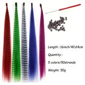 Pozostałe akcesoria fryzjerskie - TEMU 50 sztuk Kolorowych Piór, 5 Mieszanych Kolorów, 16 Cali - Zawiera 1 Szydełko i 50 Pierścieni - Syntetyczne Włókno z Dekoracją z Piórami - miniaturka - grafika 1