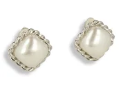 Kolczyki - Klipsy do uszu srebrne kwadratowe perełki - miniaturka - grafika 1