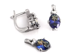 Komplet srebrny kolczyki i zawieszka z cyrkoniami i niebieskim kamieniem - Zestawy biżuterii dla kobiet - miniaturka - grafika 1