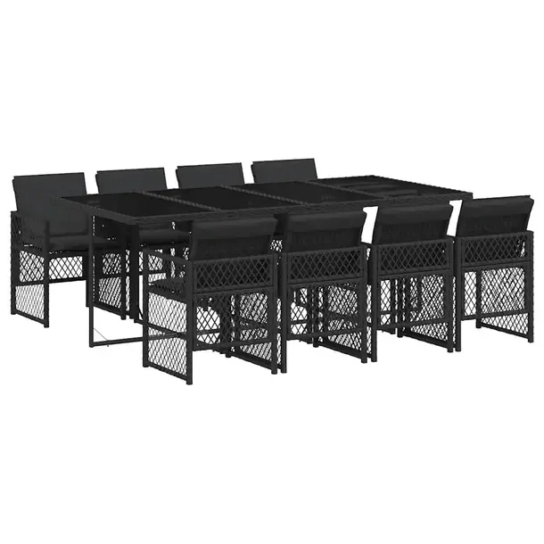 Zestaw mebli ogrodowych czarny rattan PE, stół 220x106x73 cm, 8 krzeseł
