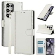Portfele - SY-003 Kompatybilny z Samsung Galaxy S25 Ultra Case PU Skórzany stojak View Portfel na telefon z paskiem na rękę Biały - miniaturka - grafika 1