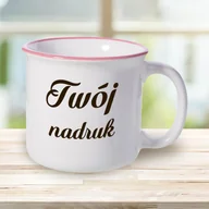 Kubki - Kubek ceramiczny, emaliowany z różowym rantem z Twoim nadrukiem - miniaturka - grafika 1