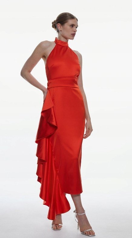 KAREN MILLEN SUKIENKA SATYNOWA CZERWONA 42 1Y1T