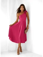 Sukienki - Sukienka midi na jedno ramię AMIREA - fuksjowa - miniaturka - grafika 1