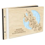 Albumy fotograficzne - Album Na Zdjęcia Wyklejany Gałązka Wiśniowa Z Pierwszą Stroną W Kolorze W Drewnianej Oprawie Z Czarnymi Kartami Z Grawerem - miniaturka - grafika 1