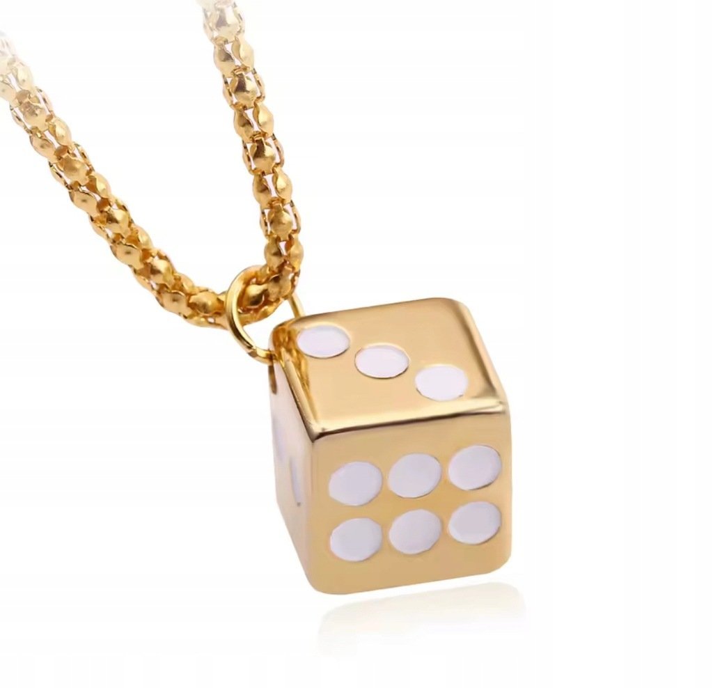Naszyjnik Wisiorek Kostka Do Gry Kość Złota Dice Prezent Y2K