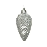 Bombki - Bombka plastikowa szyszka brokatowa 8 x 4,5 cm 6 sztuk srebrny - miniaturka - grafika 1