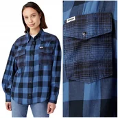 Koszule damskie - Wrangler BALOON SLEEVE SHIRT luźna koszula bawełniana damska w kratę M - miniaturka - grafika 1