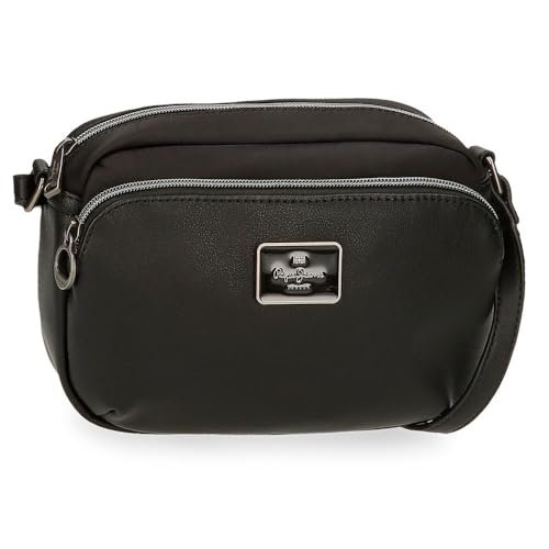 Pepe Jeans Christine Torba Na Ramię Czarna 21,5X15X5 cms Poliester z Detalami Ze Sztucznej Skóry by Joumma Bags, Czarny (Black), Talla única, torebka na ramię