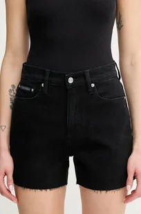 Calvin Klein Jeans szorty jeansowe damskie kolor czarny gładkie high waist J20J225154 - Spodnie sportowe damskie - miniaturka - grafika 1
