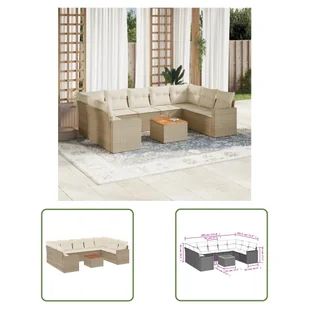 The Living Store 10-cz. zestaw mebli ogrodowych z poduszkami - beżowy - polirattan - Sofa Ogrodowa - Sofy ogrodowe - miniaturka - grafika 1