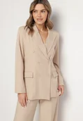 Marynarki i żakiety damskie - Beżowa Marynarka Dwurzędowa z Wiskozą i Usztywnianymi Ramionami Elliovae - miniaturka - grafika 1