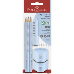 Zestaw grip 2001 błękitny Faber-Castel 3 ołówki + gumka+temperówka - FABER-CASTELL - Ołówki - miniaturka - grafika 1