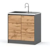 Meble kuchenne - Szafka Kuchenna Stojąca D80 Zlew BELLA Szara Dąb Wotan - miniaturka - grafika 1