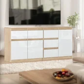 Komody - Komoda Pojemna Nowoczesna Szafka Dąb Sonoma Biały Połysk 6 Szuflad Duża - miniaturka - grafika 1