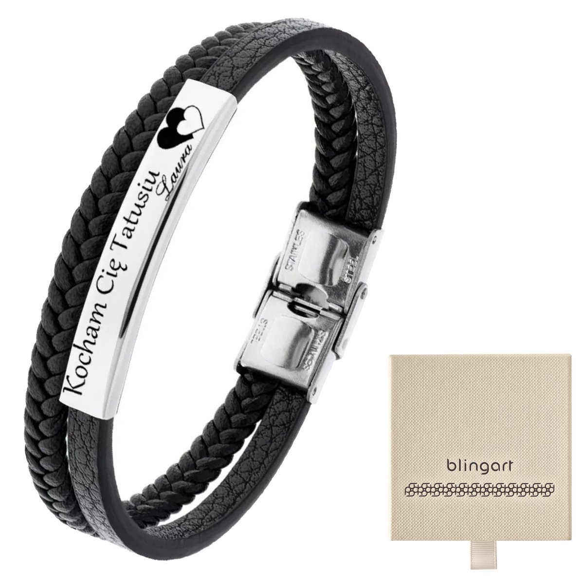 Bransoletka z GRAWEREM skórzana męska / damska ple