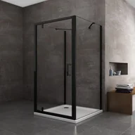 Kabiny prysznicowe - Kabina prysznicowa z drzwiami roto-translacyjnymi i 2 ściankami stałymi,szkło 8 mm,czarny mat,wys. 200 cm -100 (98-100) ścianki + drzwi 90 (88-91) - miniaturka - grafika 1