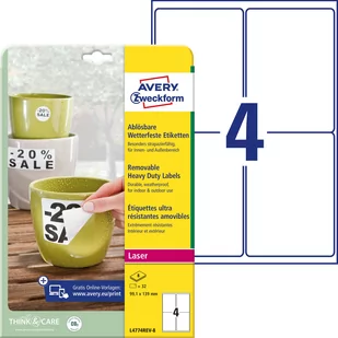 Avery Zweckform Etykiety Heavy Duty Zweckform; A4, 8 ark./op., 99,1 x 139 mm, białe, poliestrowe - USUWALNE L4774REV-8 - Etykiety do drukarek - miniaturka - grafika 2