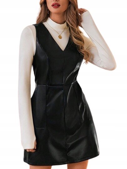 SHEIN SUKIENKA CZARNA IMITACJA SKÓRY MINI 34 ŁJS