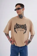 Koszulki męskie - T-SHIRT Koszulka Męska LUŹNA OVERISZE BAWEŁNIANA MODNA Beżowa Disorder L - miniaturka - grafika 1