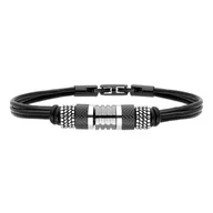 Bransolety męskie - Skórzane rzemienie z czarnymi i srebrnymi charmsami bransoletka męska - Manoki - miniaturka - grafika 1