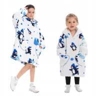 Bluzy dla dziewczynek - KOC BLUZA Oversize Kocobluza Dziecięca 2w1 Pingwin Zimowa Piżama Kocyk - miniaturka - grafika 1