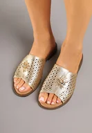 Klapki i japonki damskie - Złote Klapki z Ażurową Cholewką i Metaliczną Aplikacją z Cyrkoniami Felimirra - miniaturka - grafika 1