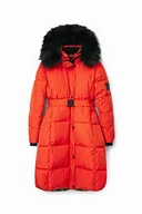 Płaszcze damskie - Desigual Damski długi płaszcz z podszewką, pomarańczowy, XL - miniaturka - grafika 1
