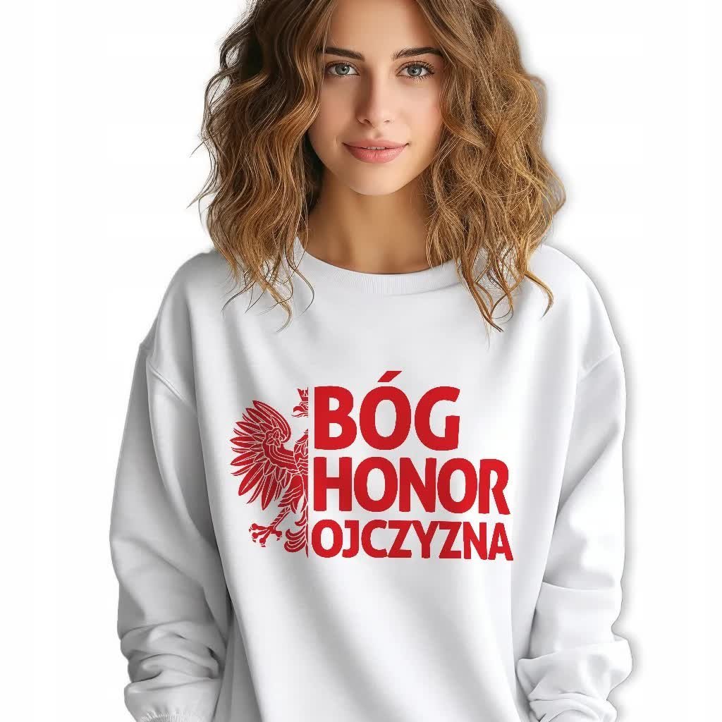 Bluza Dresowa Damska Biała BÓG HONOR OJCZYZNA Patriotyzm Polska Wzory S