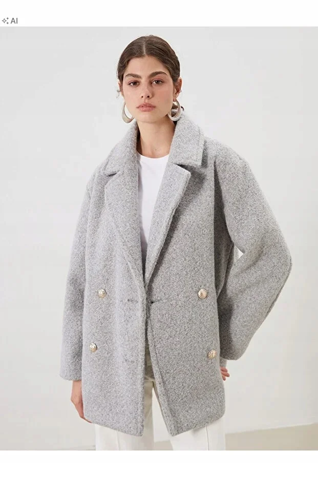 LC WAIKIKI SZARY MIĘKKI PŁASZCZ DWURZĘDOWY ELEGANCKI DAMSKI 38 5IA