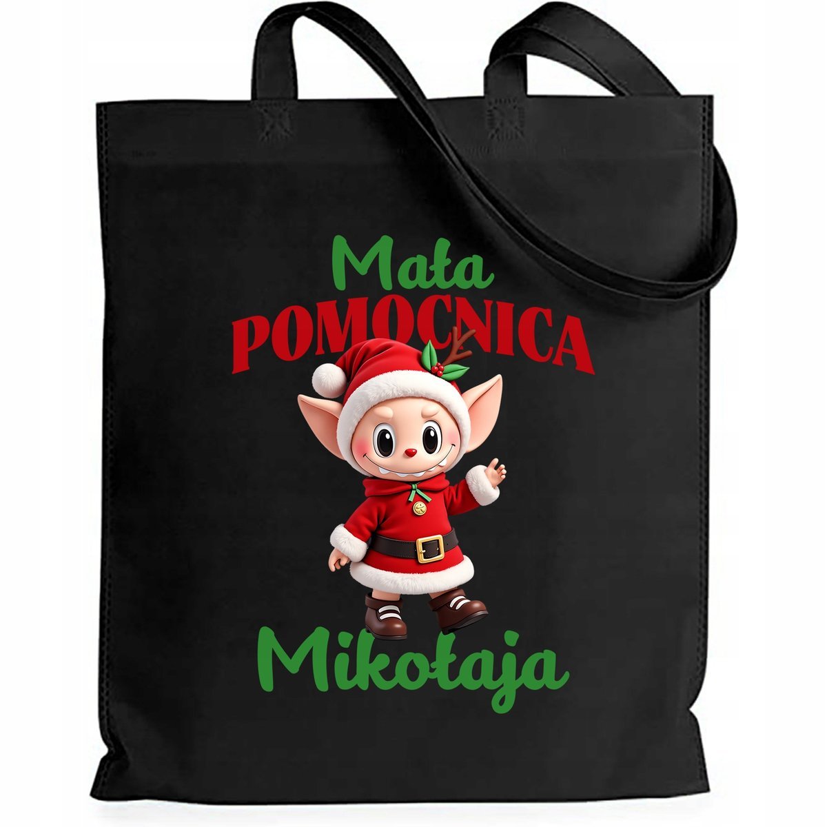 Torba EKO Czarna Shopper MAŁA POMOCNICA Prezent Na Święta Mikołajki Wzory