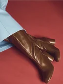 Kozaki damskie - Reserved - Skórzane kozaki na obcasie - brązowy - miniaturka - grafika 1