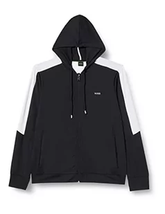 BOSS Męska bluza z kapturem Sicon z dżerseju z zamkiem błyskawicznym i wstawkami z siateczki, czarny (Black1), L - Bluzy męskie - miniaturka - grafika 1