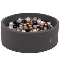 Zabawki do kąpieli - KiddyMoon Suchy basen okrągły z piłeczkami 7cm ciemnoszary: czarny-perła-złoty-szary 90x30cm/200piłek Zabawka basen piankowy - miniaturka - grafika 1