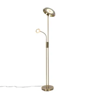 Lampy stojące - QAZQA Brązowa lampa podłogowa z diodą LED i ściemniaczem z lampką do czytania - Fez - miniaturka - grafika 1