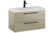 Szafki łazienkowe - Szafka Wisząca Z Umywalką RON 80 cm - Cappuccino Wysoki Połysk - Uchwyty Czarne Matowe - miniaturka - grafika 1