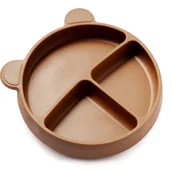 Miseczki i talerzyki dla dzieci - Silikonowa, okrągła miseczka Brun z przegródkami trójdzielna do BLW carmel, pojemność 660 ml - miniaturka - grafika 1