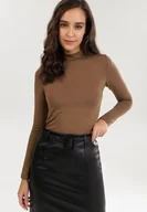 Bluzki damskie - Brązowa Bluzka z Półgolfem Risevera - miniaturka - grafika 1