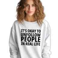 Bluzy męskie - Bluza Biała Dresowa UNFOLLOW PEOPLE Napisy Sentencje Cytaty Wzory Rozmiar S - miniaturka - grafika 1