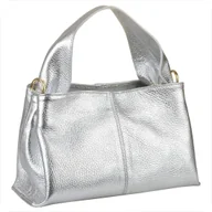 Torebki damskie - Modna skórzana torebka listonoszka srebrna metaliczna - miniaturka - grafika 1