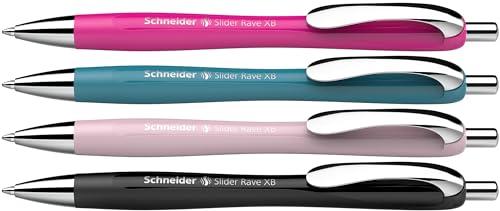 Schneider 132564 Slider Rave XB długopis (limitowana edycja specjalna, po 1 x czarny, power Pink, teal, Pearl, Made in Germany), 4 sztuki, kolor wkładu: niebieski